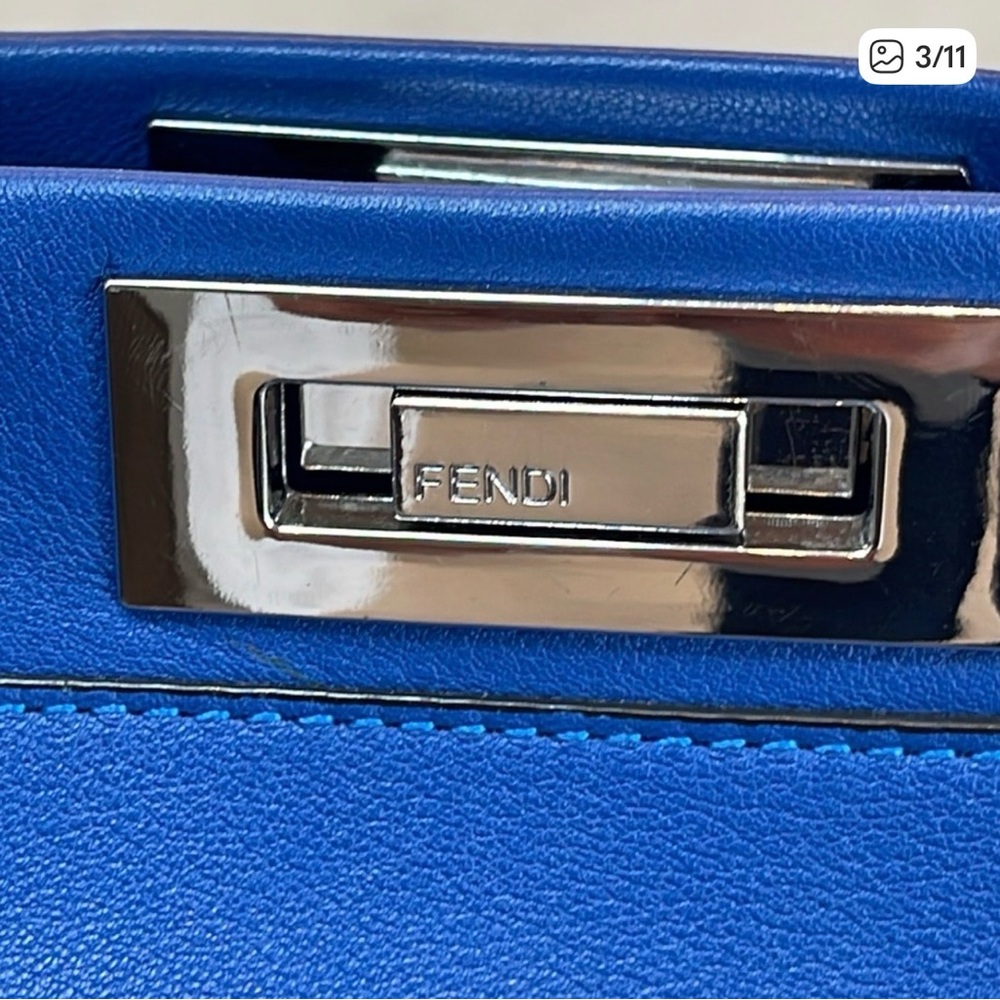 Fendi Peekaboo Cobalt Blue Whipstitch Leather Top Handle Crossbody Bag authentic - Picture 3 of 11
